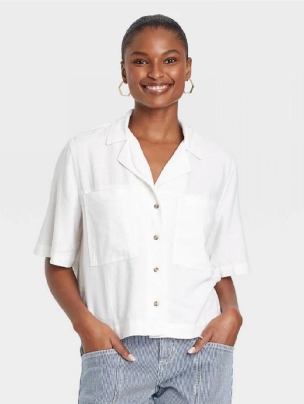 Universal Thread Linen Blend Short Sleeve Boxy Oversized Top Jacket Women's XXL